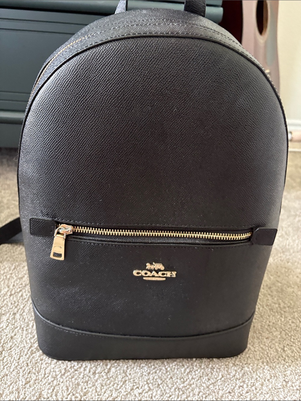 Coach Black Leather Mini Backpack with Gold Hardware